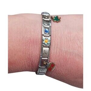 Vintage Y2K Italian Charm Bracelet 17 Curated Charms Mom Butterfly Clover Dangle